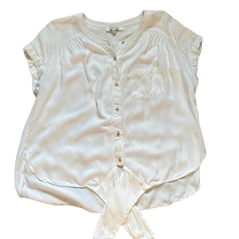 Rose & Olive Cottagecore Boho Coastal ResortWear White Blouse w/Bottom‎ Tied SzL